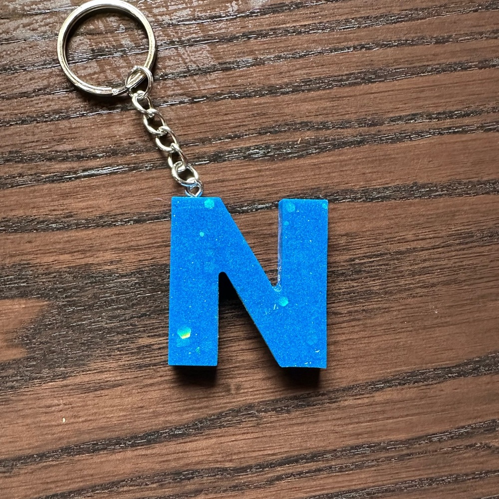 Blue Letter N Keychain